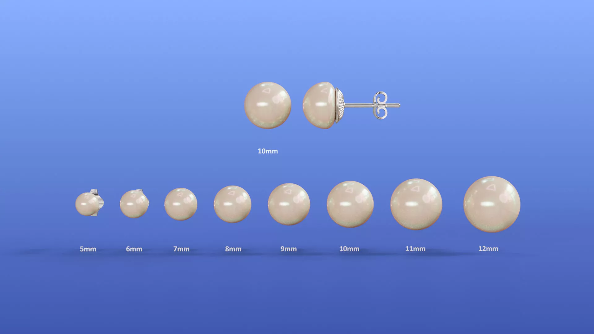 Classic Pearl Stud Earrings Semi-Round Or Button Pearls 8 sizes 3D print model