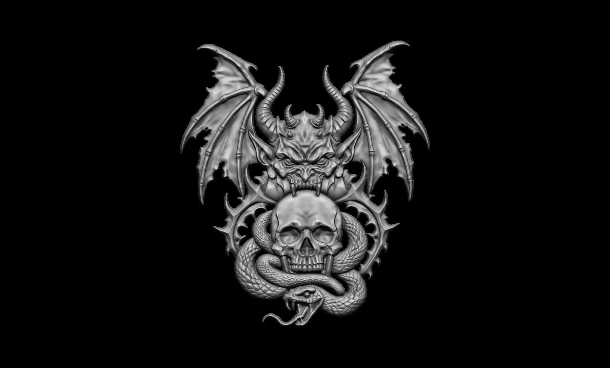Demon Skull HighPoly Relief Model 3D print model