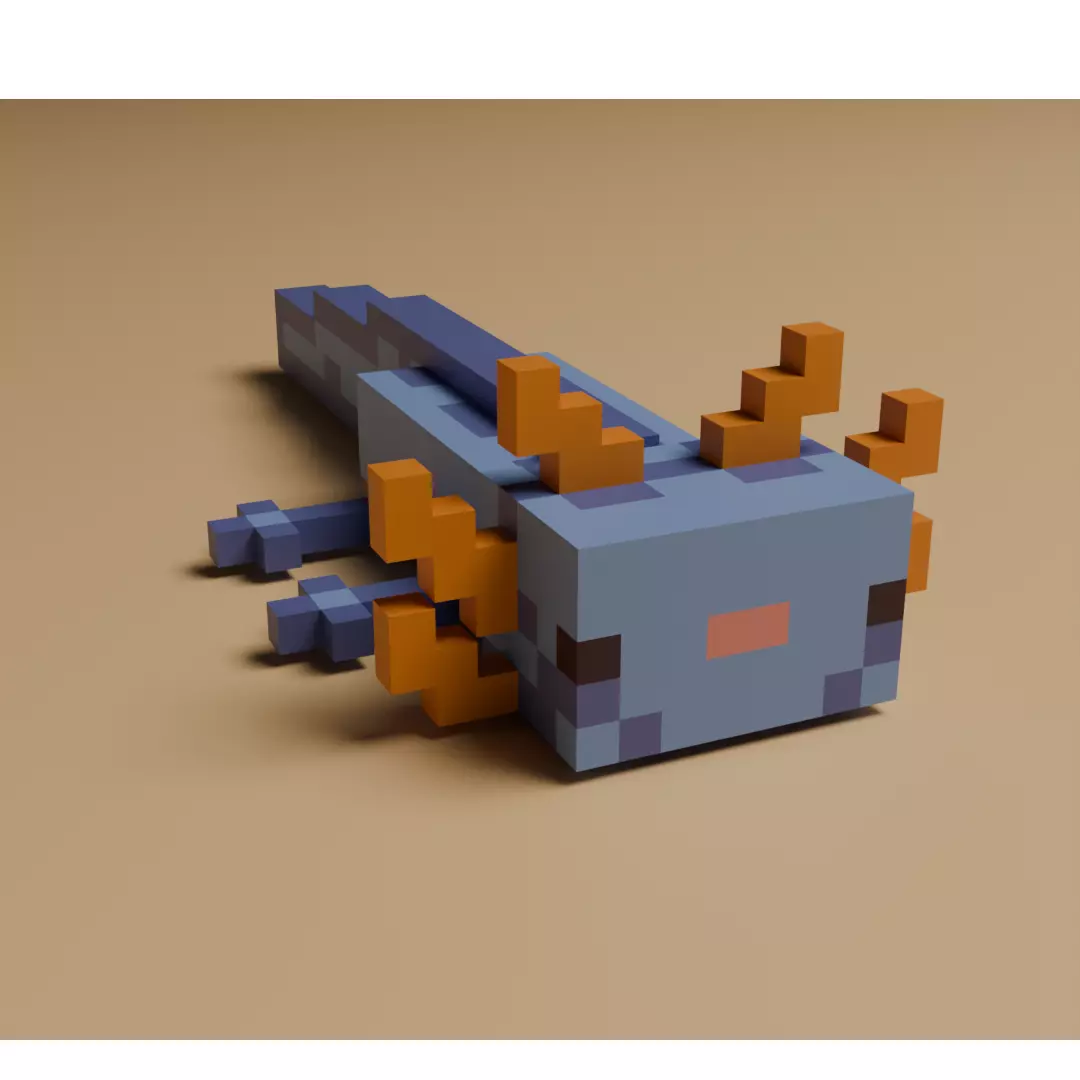 Stylized Minecraft Blue Axolotl Voxel 3D print model