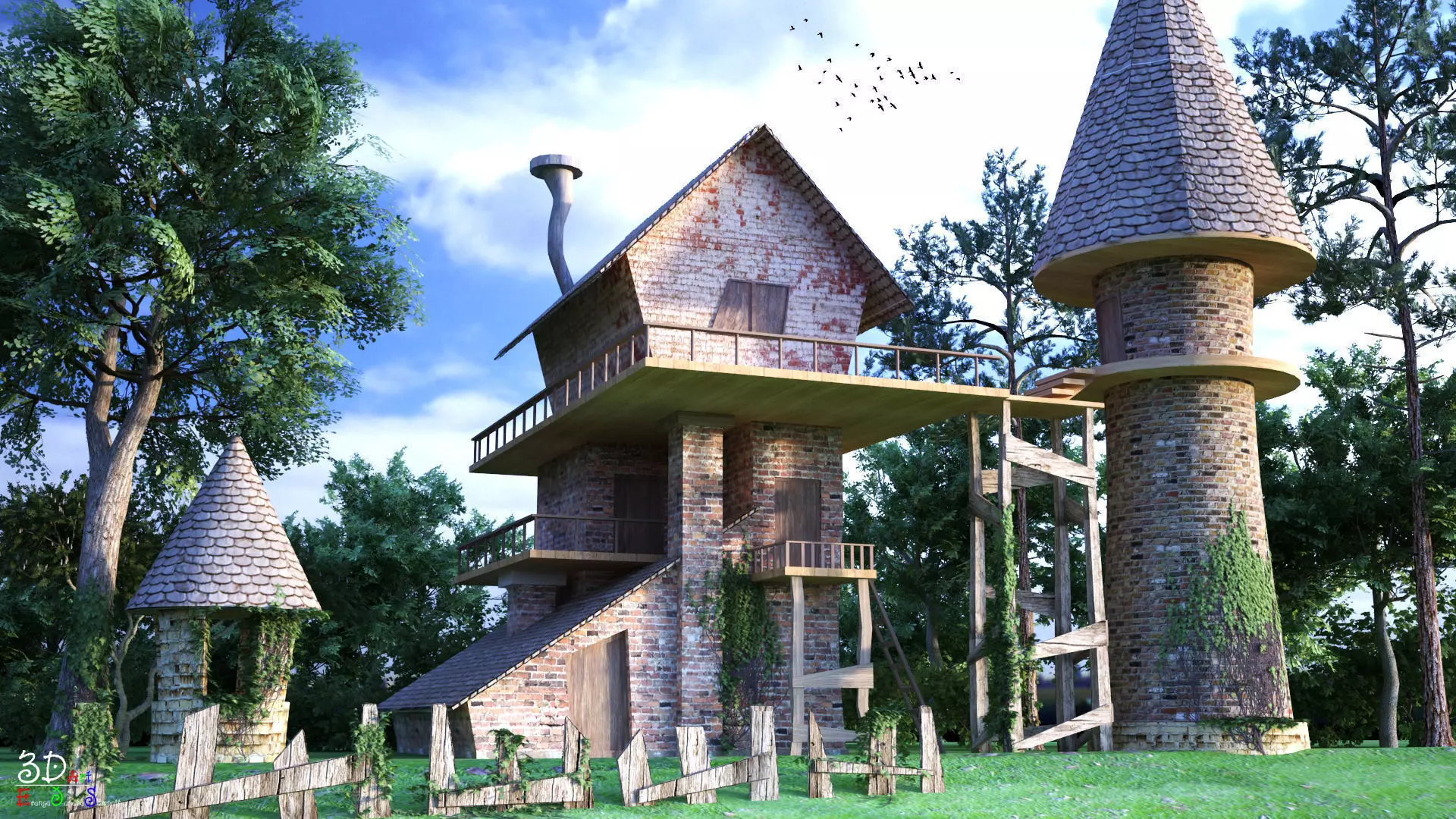 Cartoon House Low-poly 3D model_0