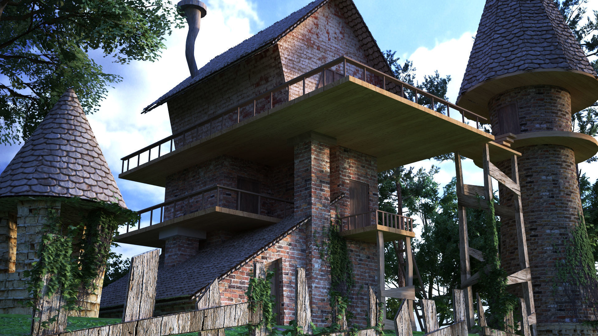 Cartoon House Low-poly 3D model_1