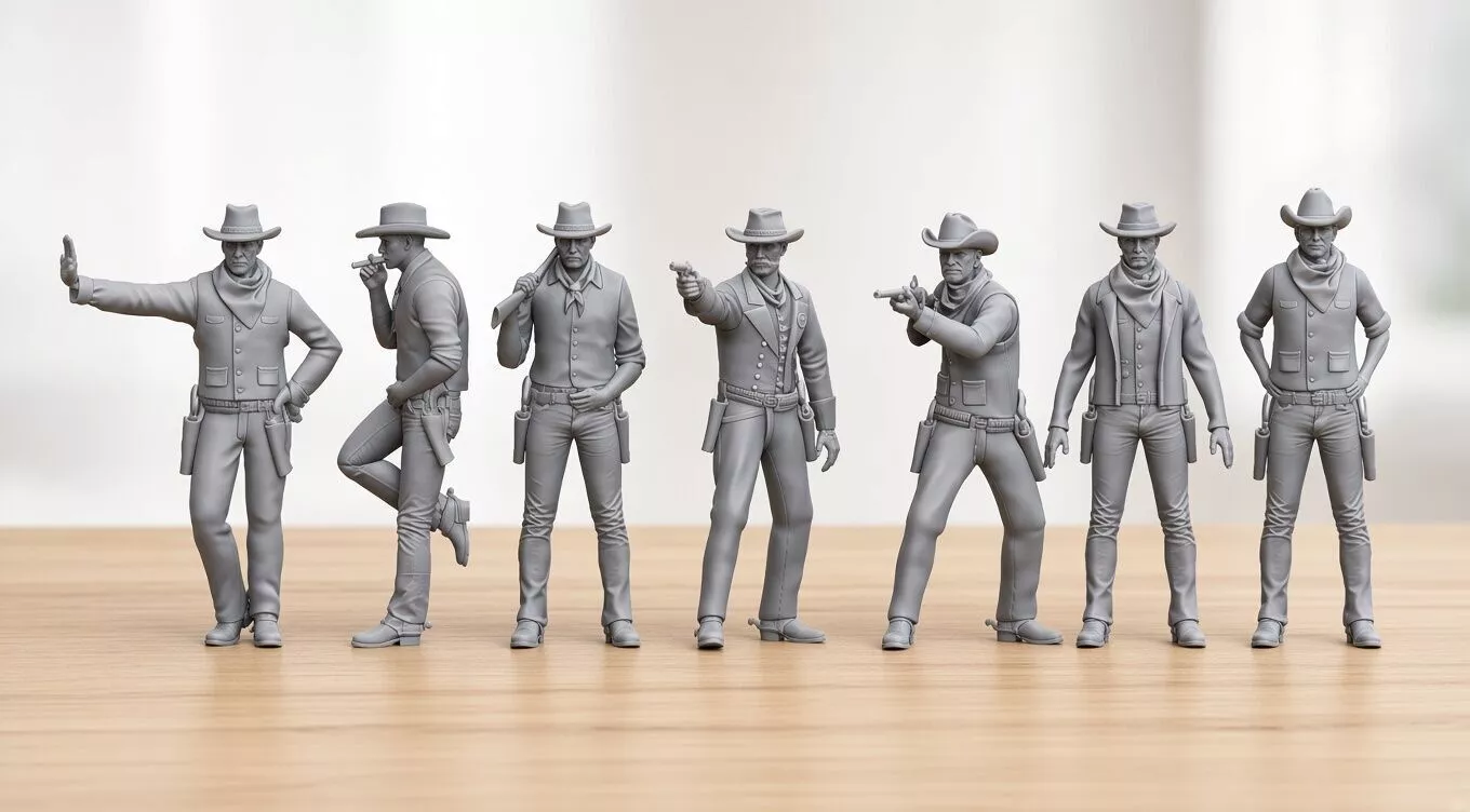 Cowboys Western Gunfighters Set 3D Print STL Models Old West 3D print model
