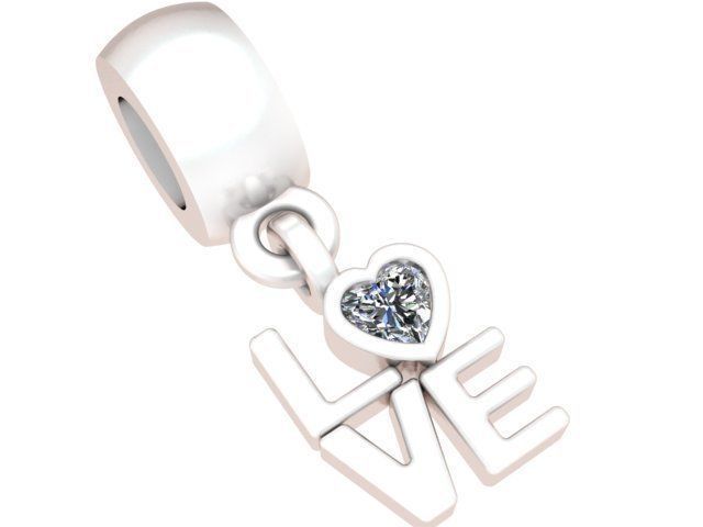 Pendant love charm gold with cz crystal 3D print model_1