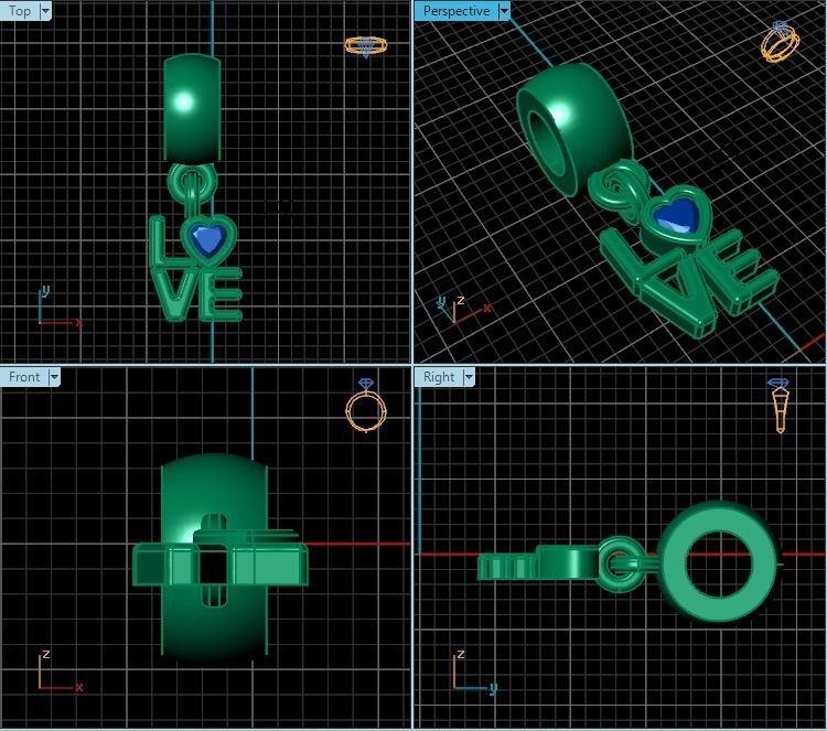 Pendant love charm gold with cz crystal 3D print model_2