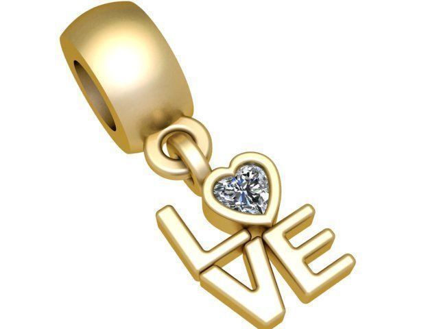 Pendant love charm gold with cz crystal 3D print model