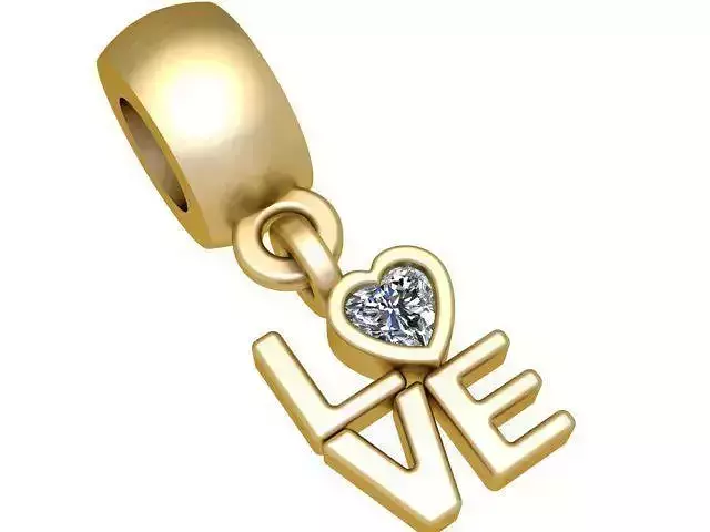 Pendant love charm gold with cz crystal