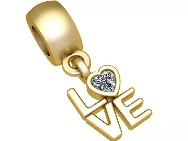 Pendant love charm gold with cz crystal 3D print model_0