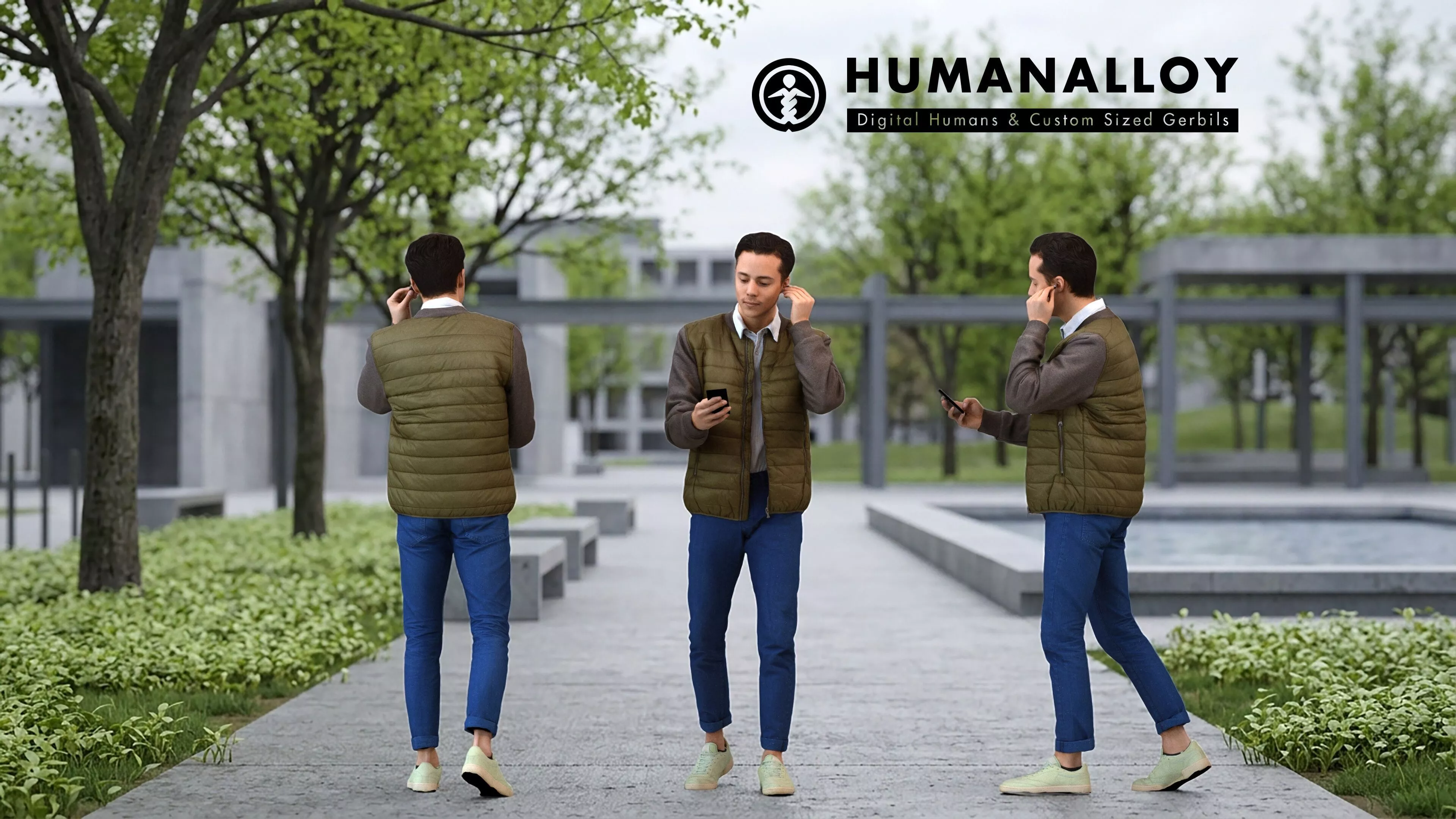 Adult Caucasian man calling while walking in autumn or spring 3D model