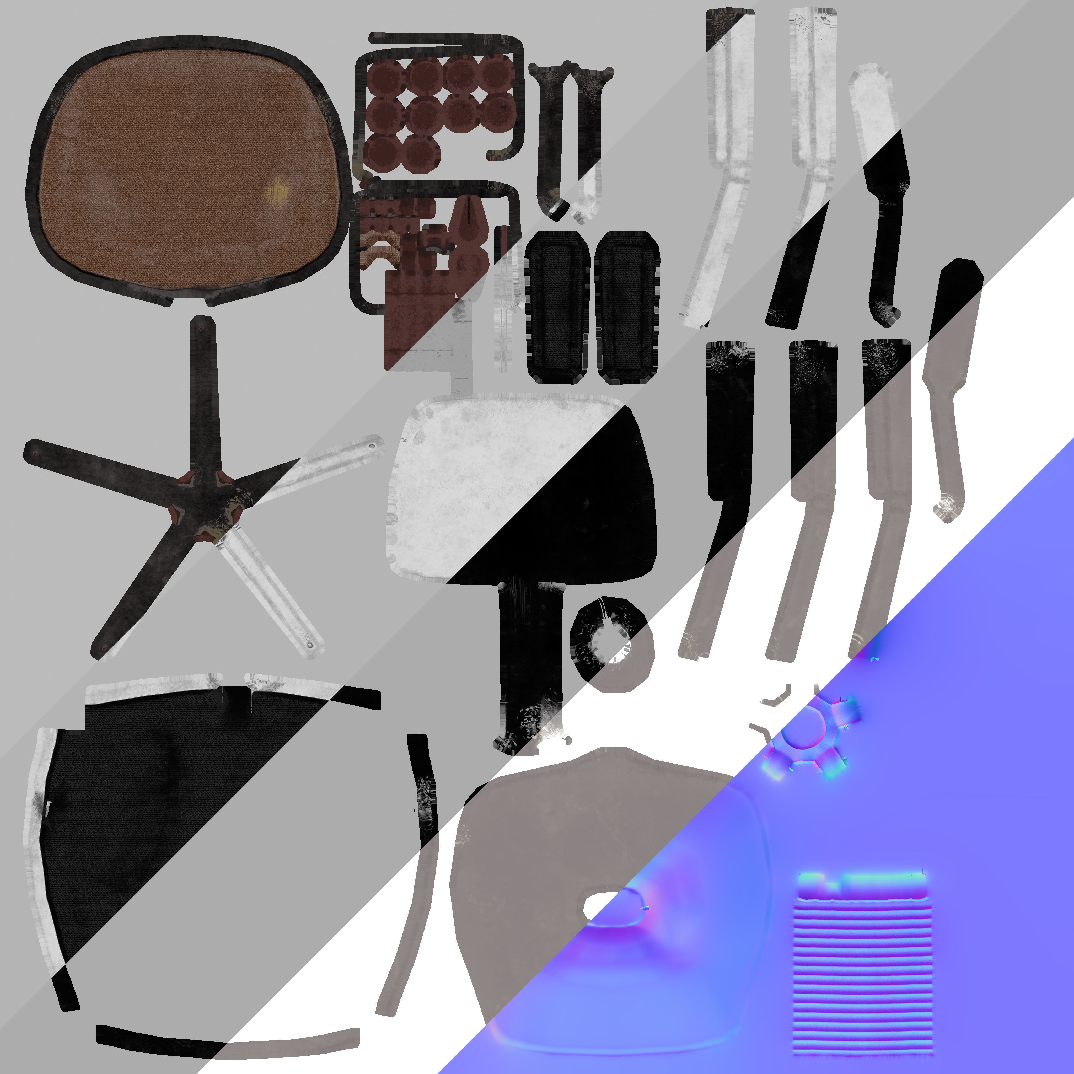 Old Office Chair Low-poly 3D model_5