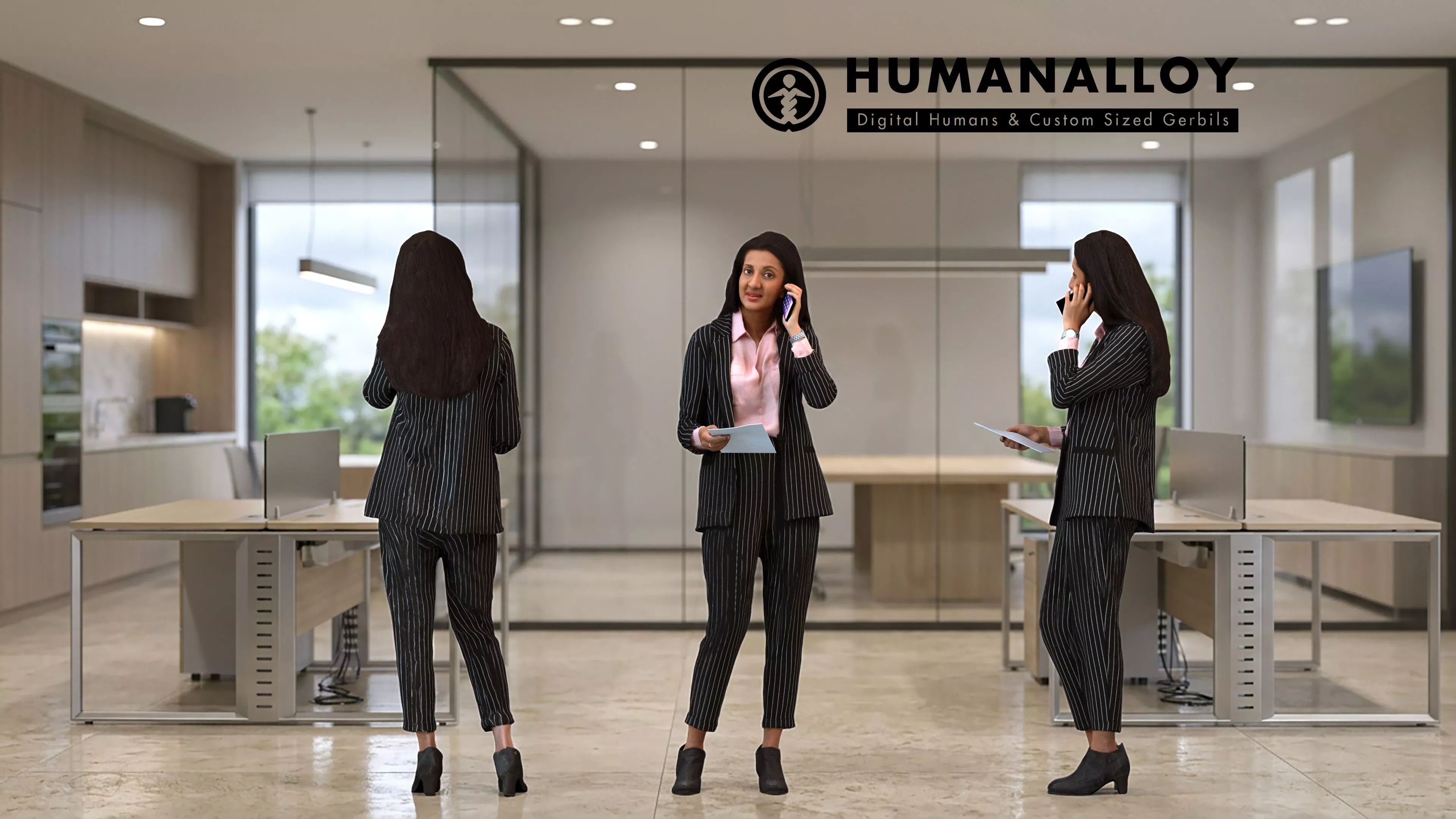 Adult Indian woman making phone call in professional office 3D model