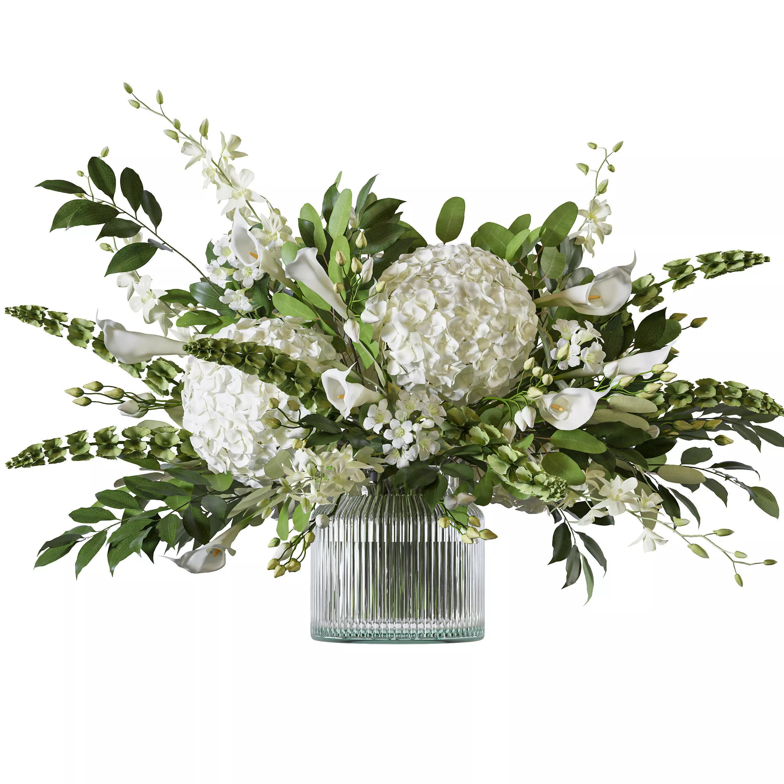 Flower Set 178 White Hydrangea Calla Lily Glass Vase 3D model
