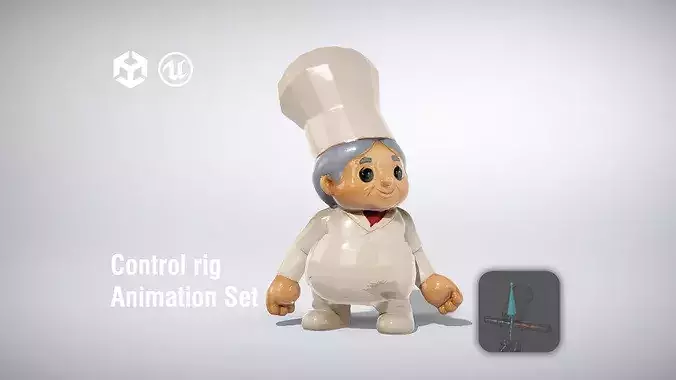 Chef character with a white uniform and tall hat