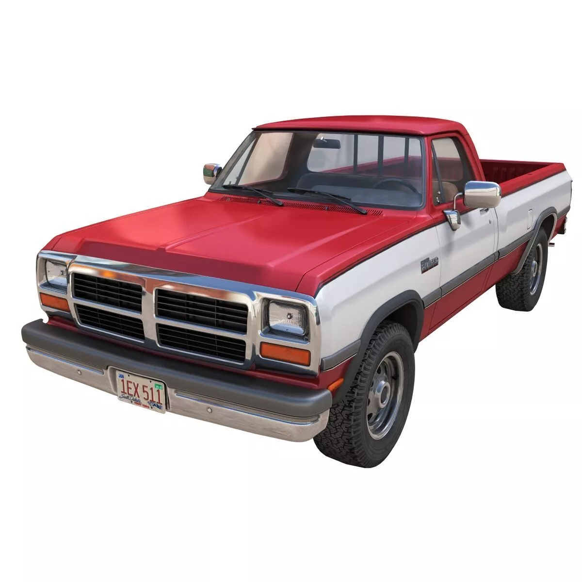 Dodge W350 1992 pickup truck Low-poly 3D model