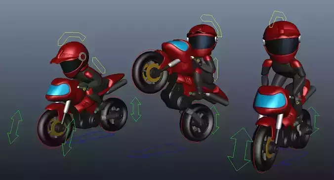 Rider with Motorbike Full Rigged Low-poly 3D model