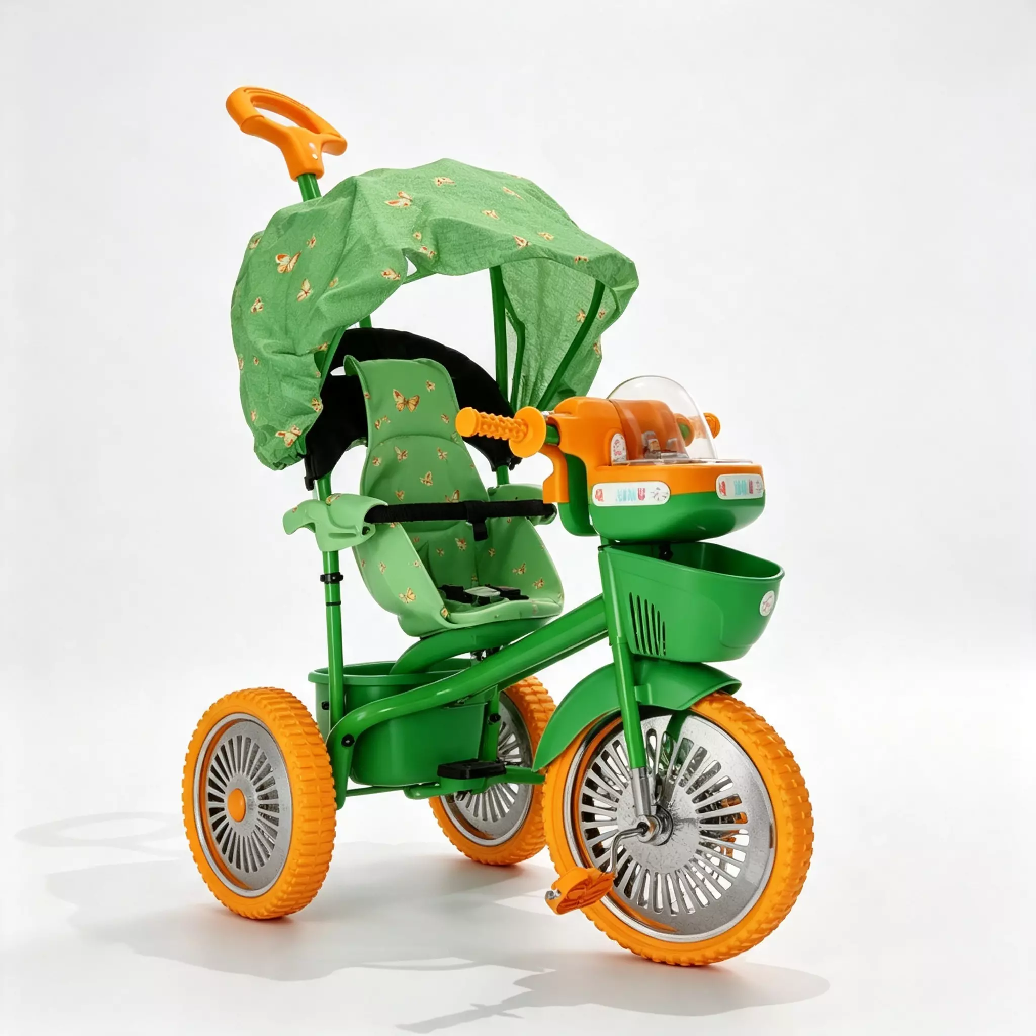 Green Butterfly Print Kids Parent Push Tricycle 3D model