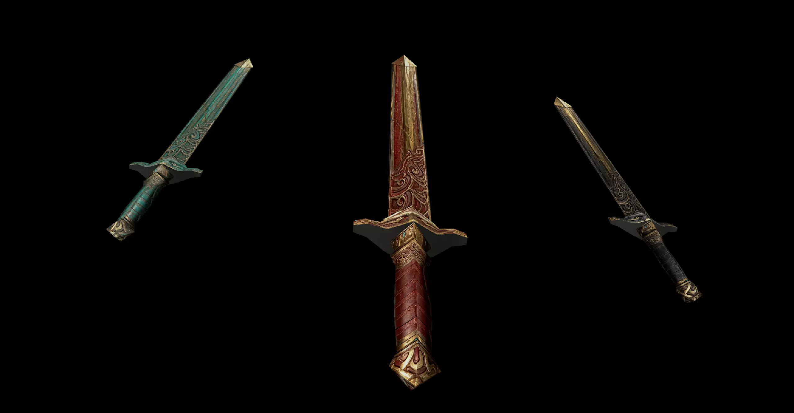 ancient swords 3 model pack lowpoly 2 Low-poly 3D model