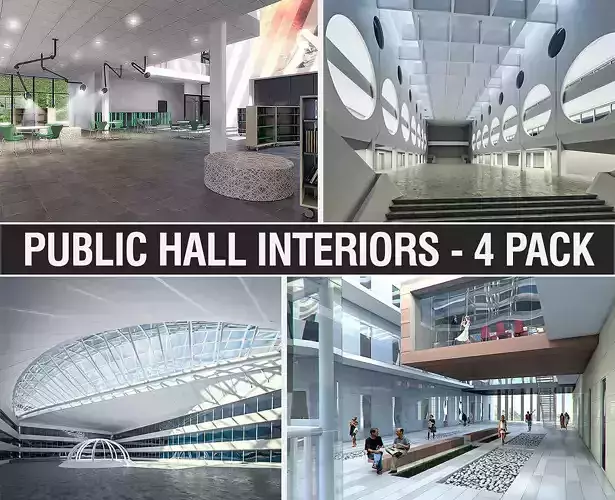 Public Hall Interiors Collection - 4 Pack Low-poly 3D model