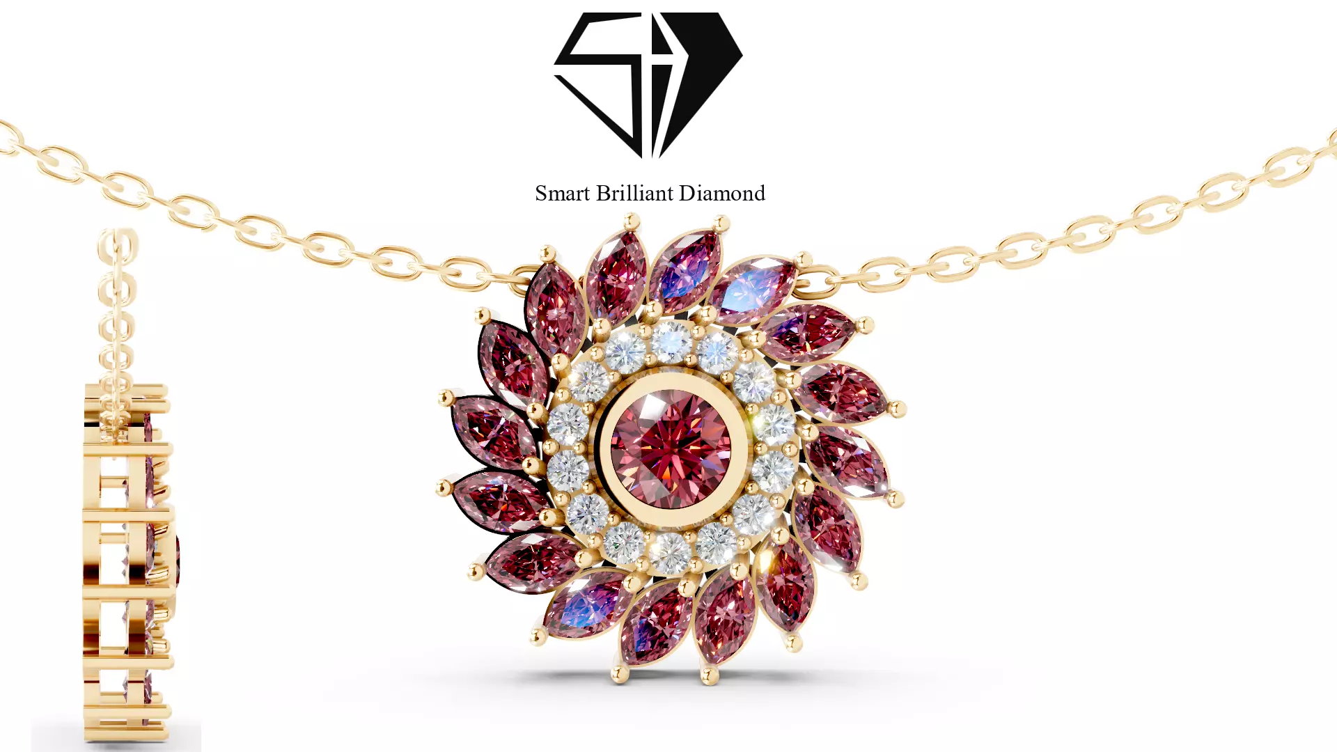 Floral Diamond Gold Pendant Women Fine Jewelry 3D Model jp0476 3D print model