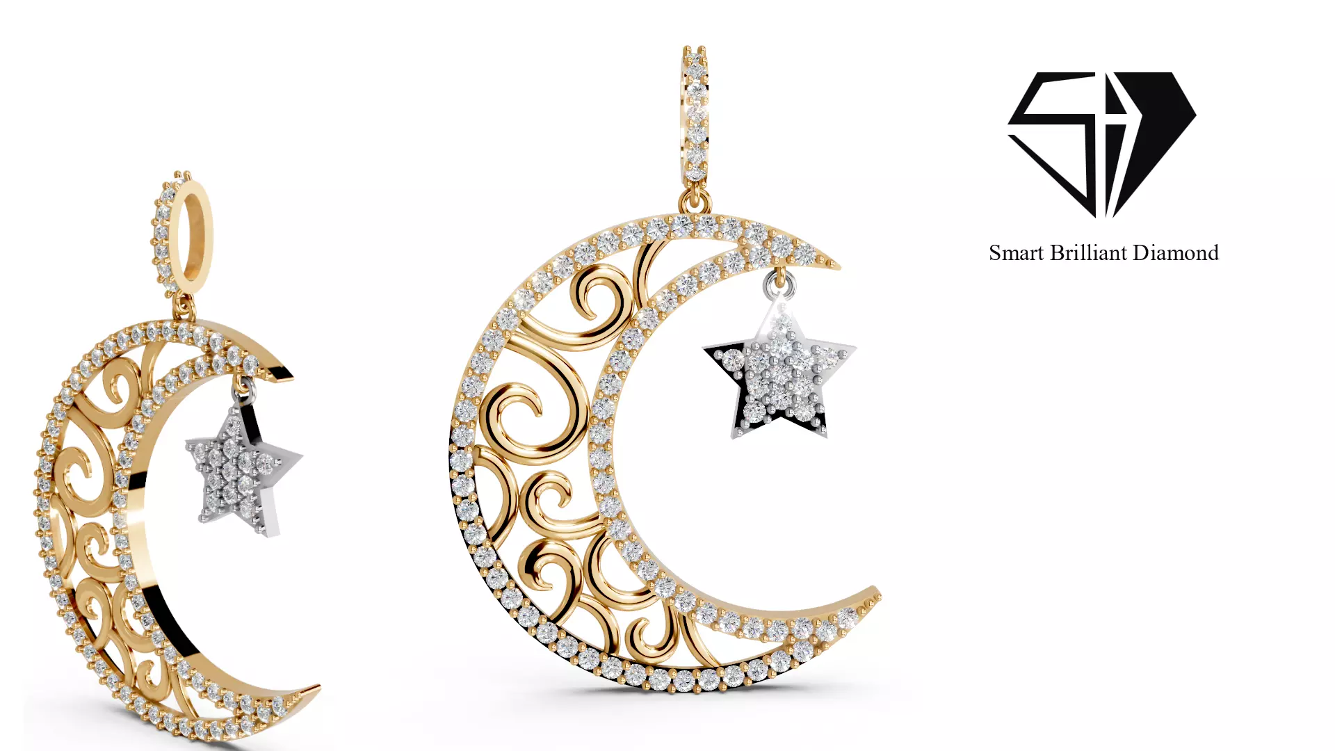 luxury Moon Diamond Earrings Women Gold Jewelry 3D Model jp0477 3D print model
