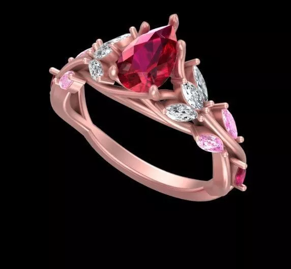 Pear Gemstone Botanical Vine Ring 3D print model