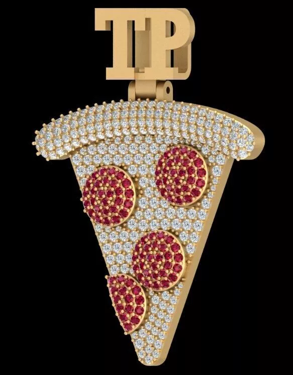 Diamond Pizza Slice Pendant with TP Initial Bail 3D print model