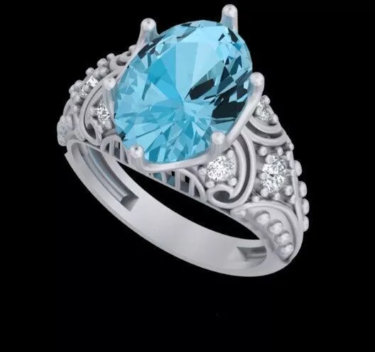 Large Oval Gemstone Vintage Filigree Ring with Round Side Stones 3D print model