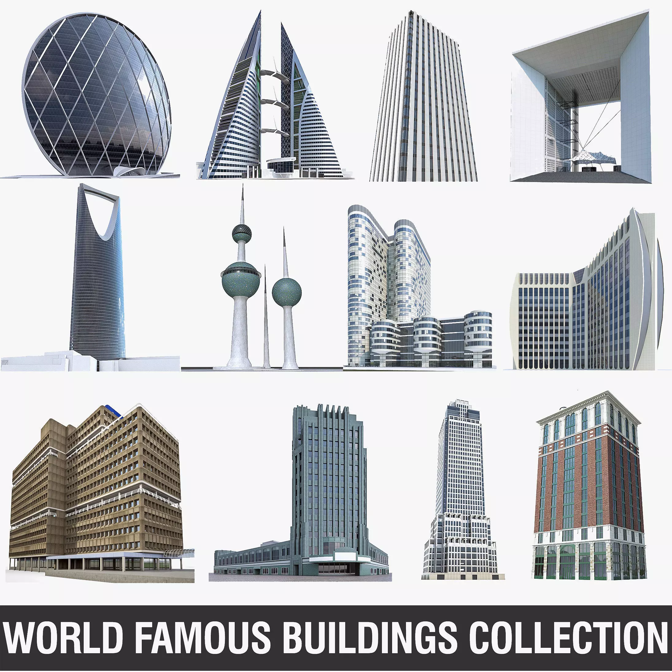 World Famous Buildings Collection - 12 Pack Low-poly 3D model_0