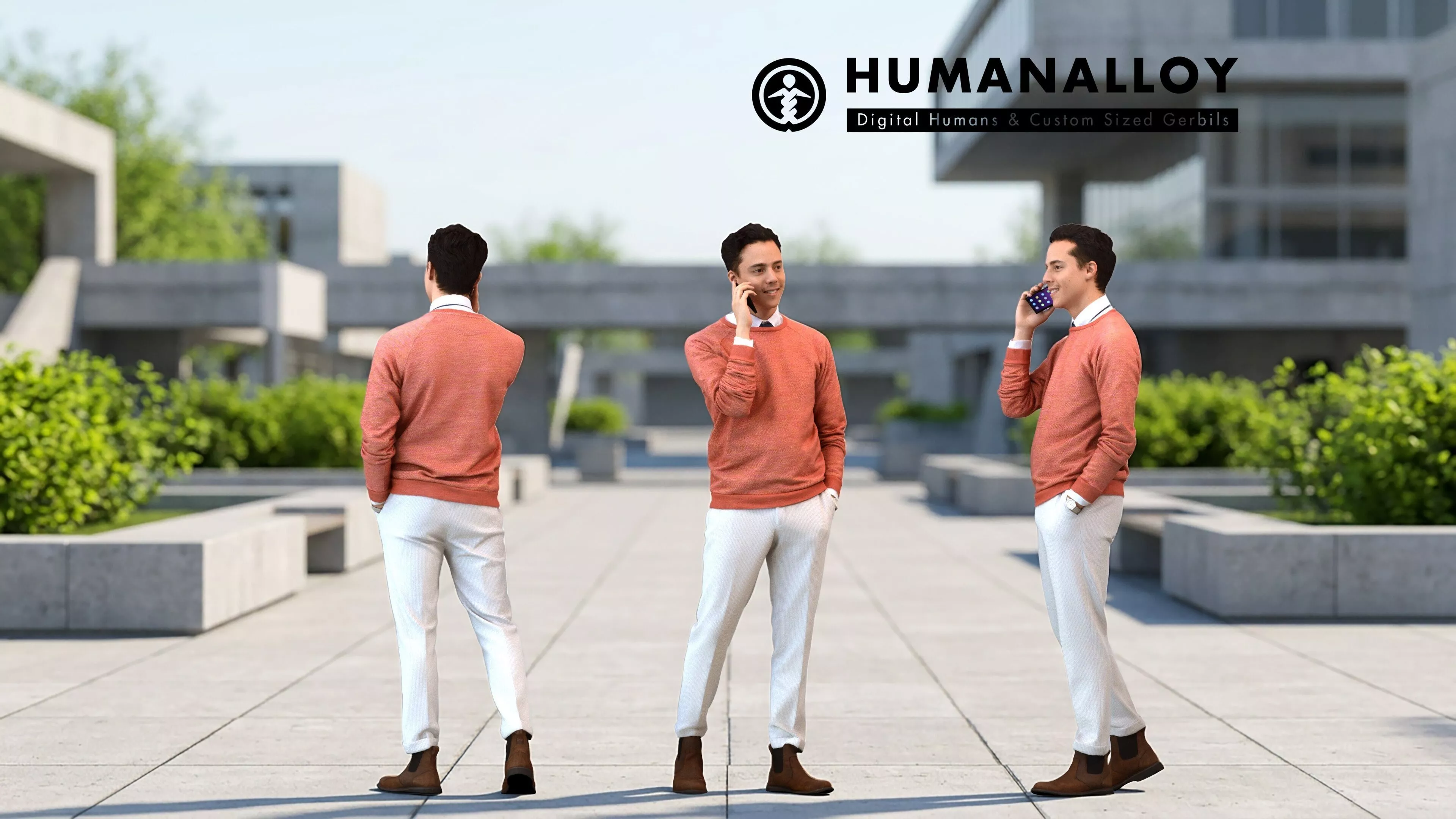 Adult Caucasian man calling with smartphone in transitional 3D model