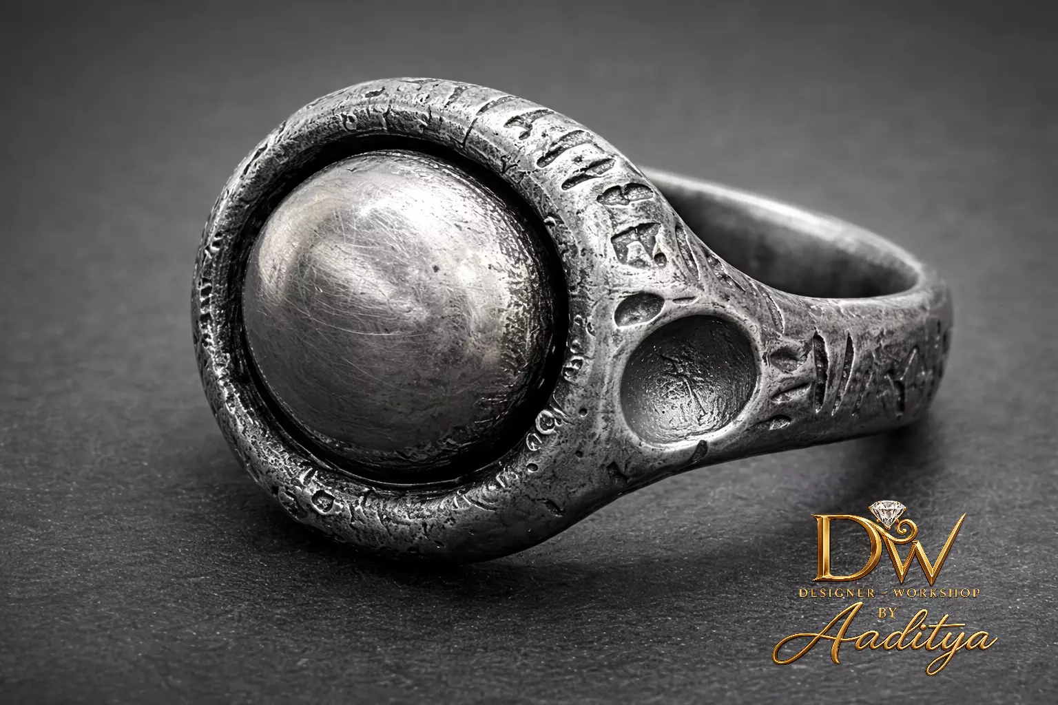 Meteorite Celestial Moon Signet Ring 3D print model