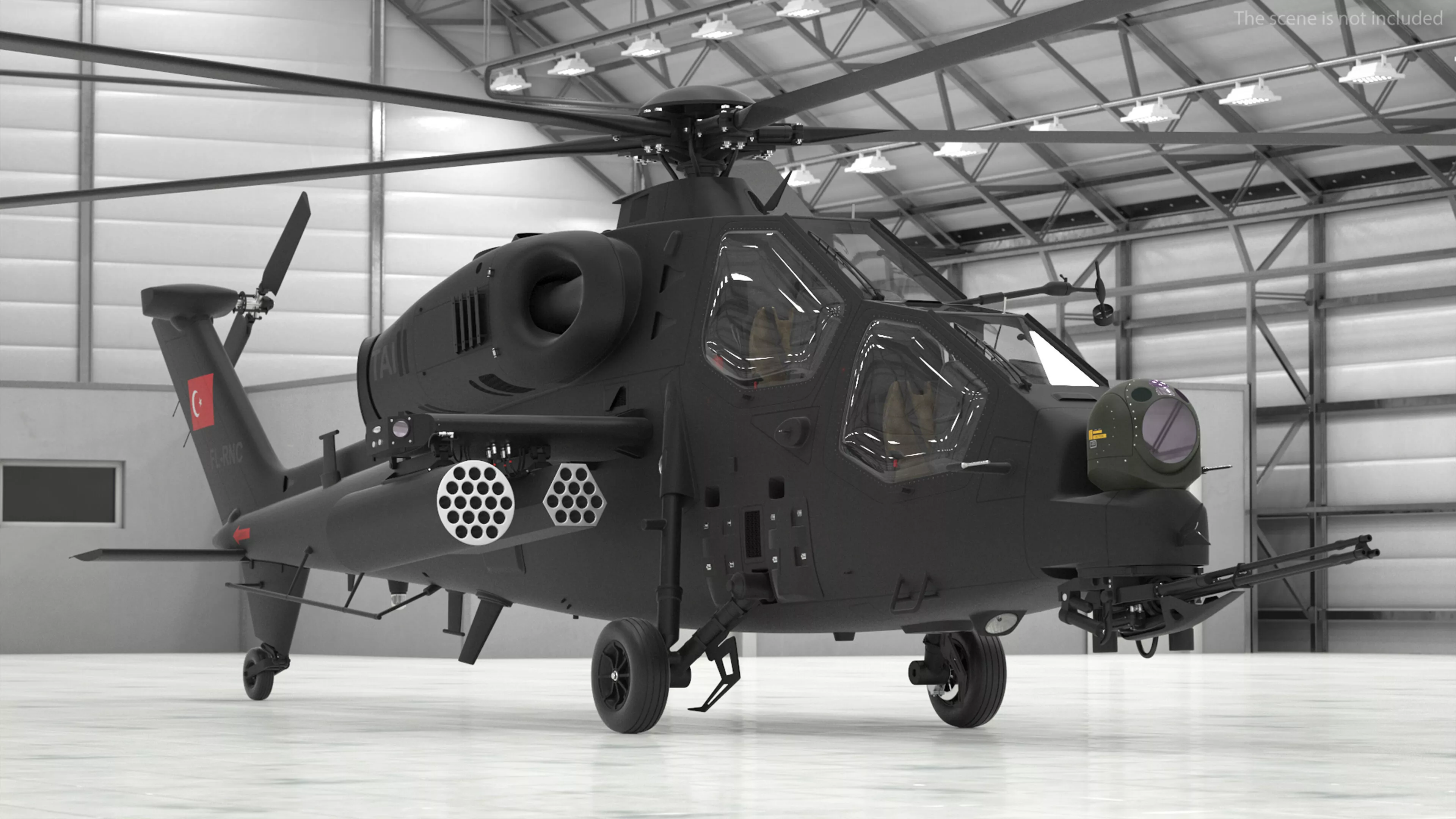 T129 ATAK Black Helicopter Rigged 3D model