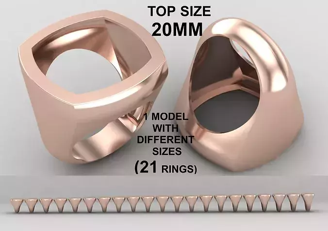  cushion square Signet Ring Base 20 MM top in All sizes 303-MWC