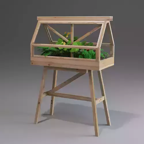 TERRANIUM wooden plant stand with plants in it 3D model