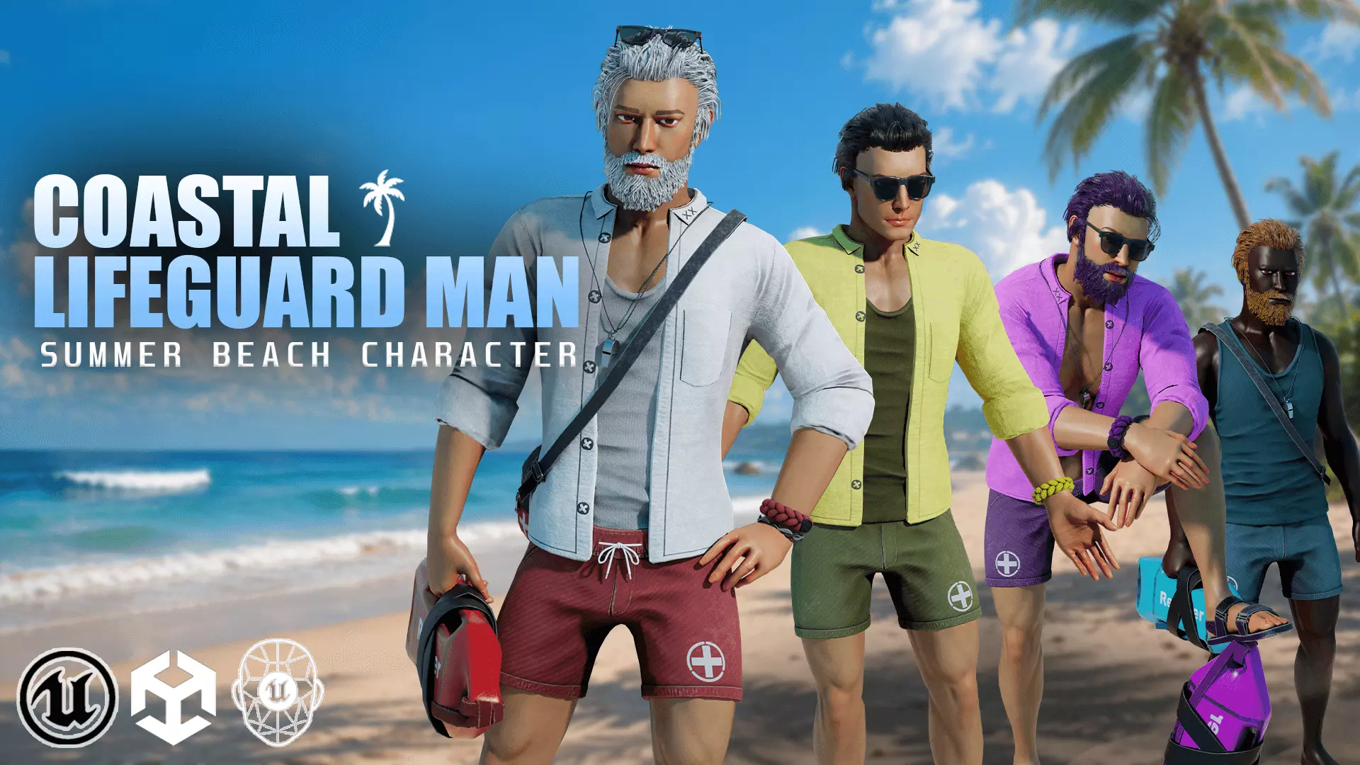 Coastal Lifeguard Man Summer Beach Character Low-poly 3D model