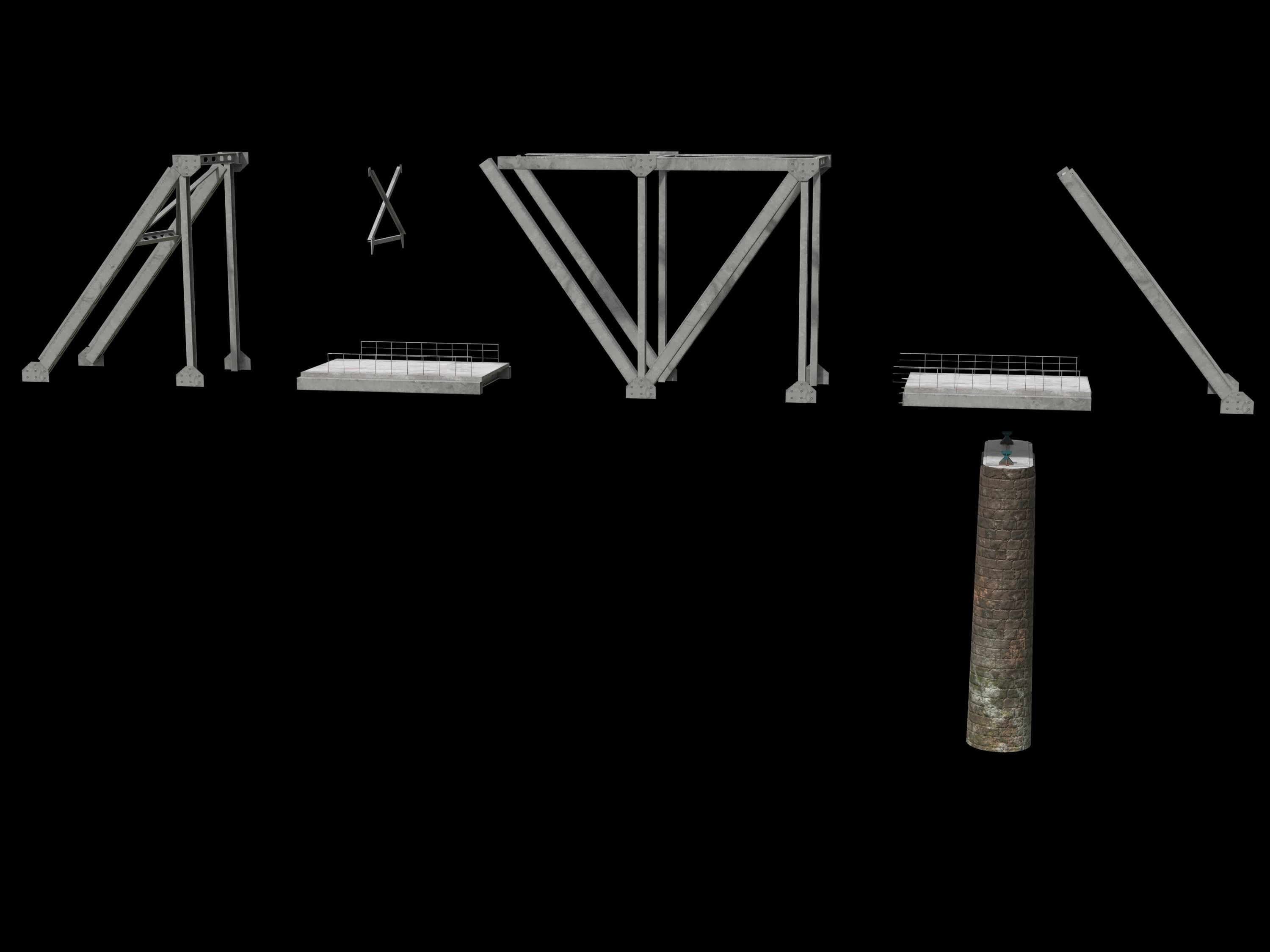 Railstation pack Low-poly 3D model_7