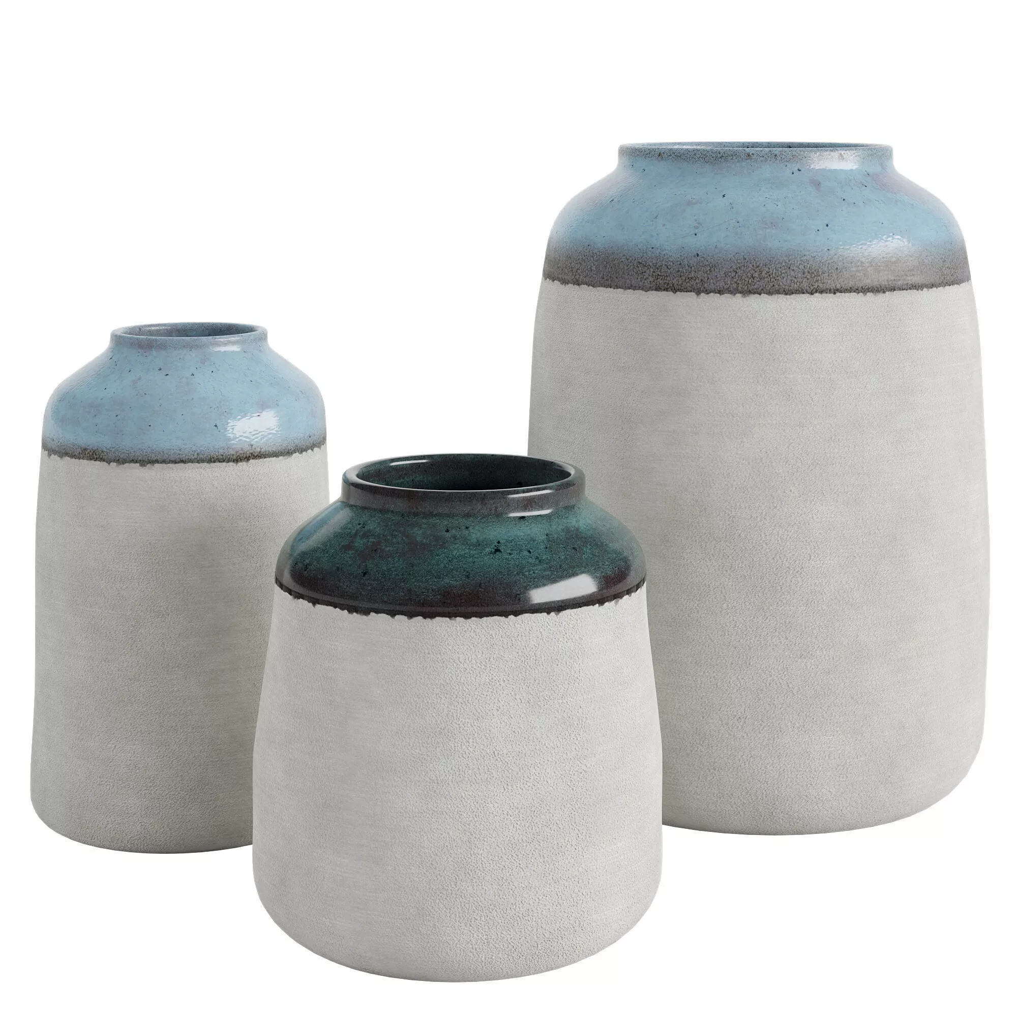 Set of three handmade ceramic vases 3D model
