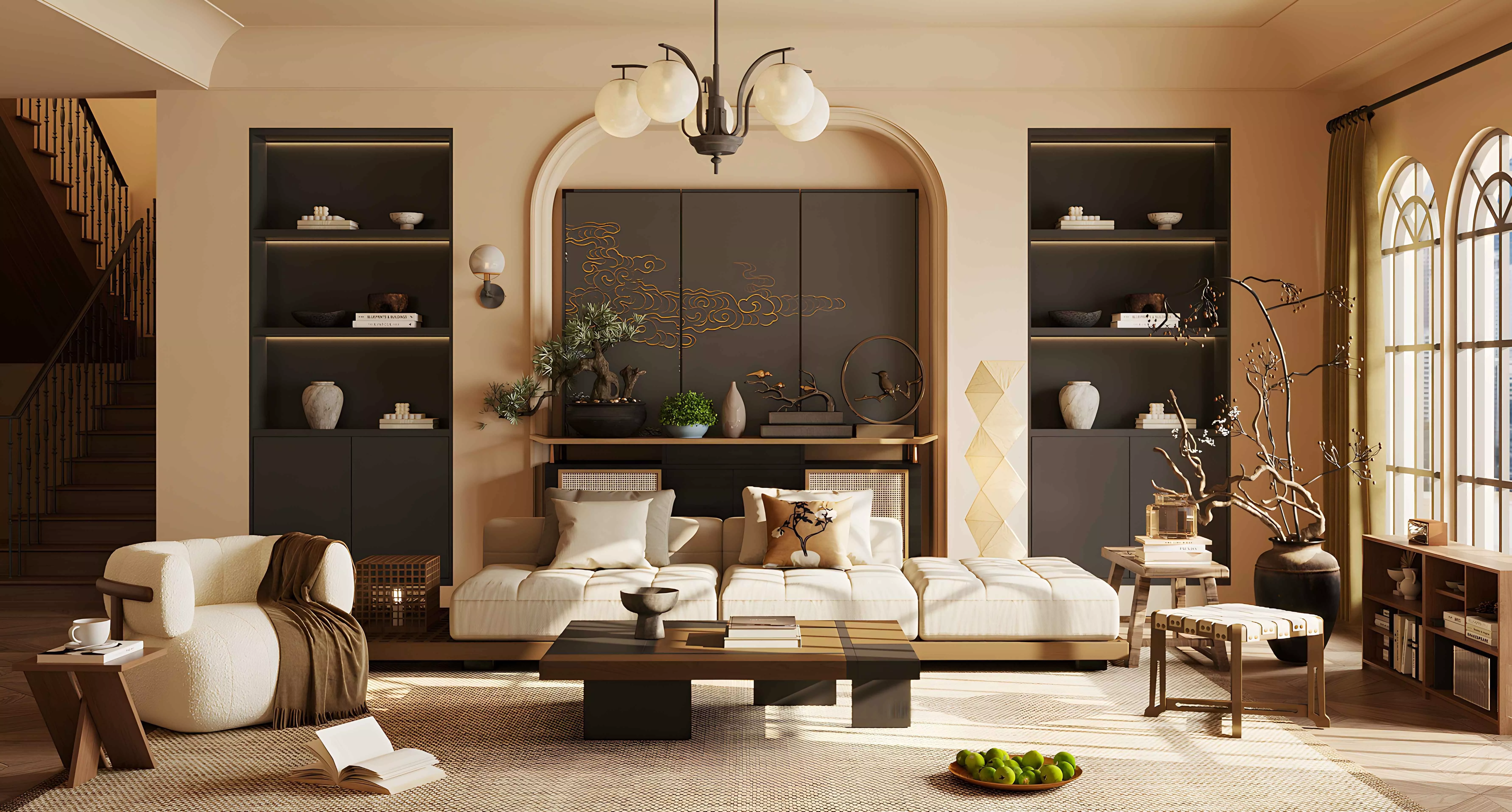 Wabi-sabi villa living room modern living room interior scenes 3D model