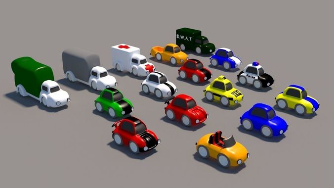 Cartoon Low Poly Car Pack Low-poly 3D model