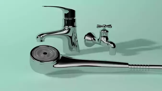 bathroom faucet and shower head Low-poly 3D model