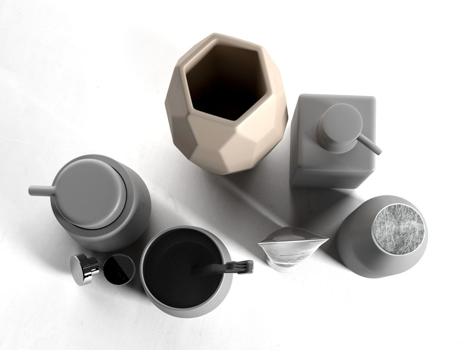 Refill Bottles Vase Teeth Brush and Shaving Gel 3D model_1