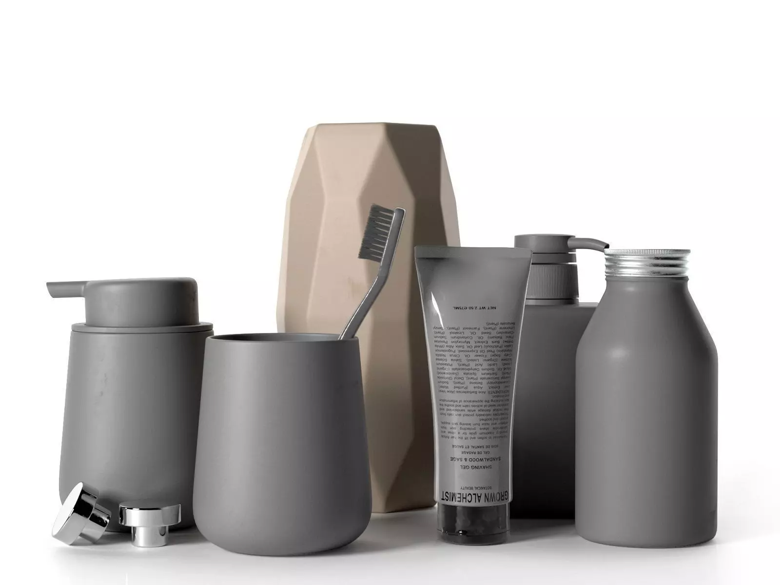 Refill Bottles Vase Teeth Brush and Shaving Gel 3D model_0