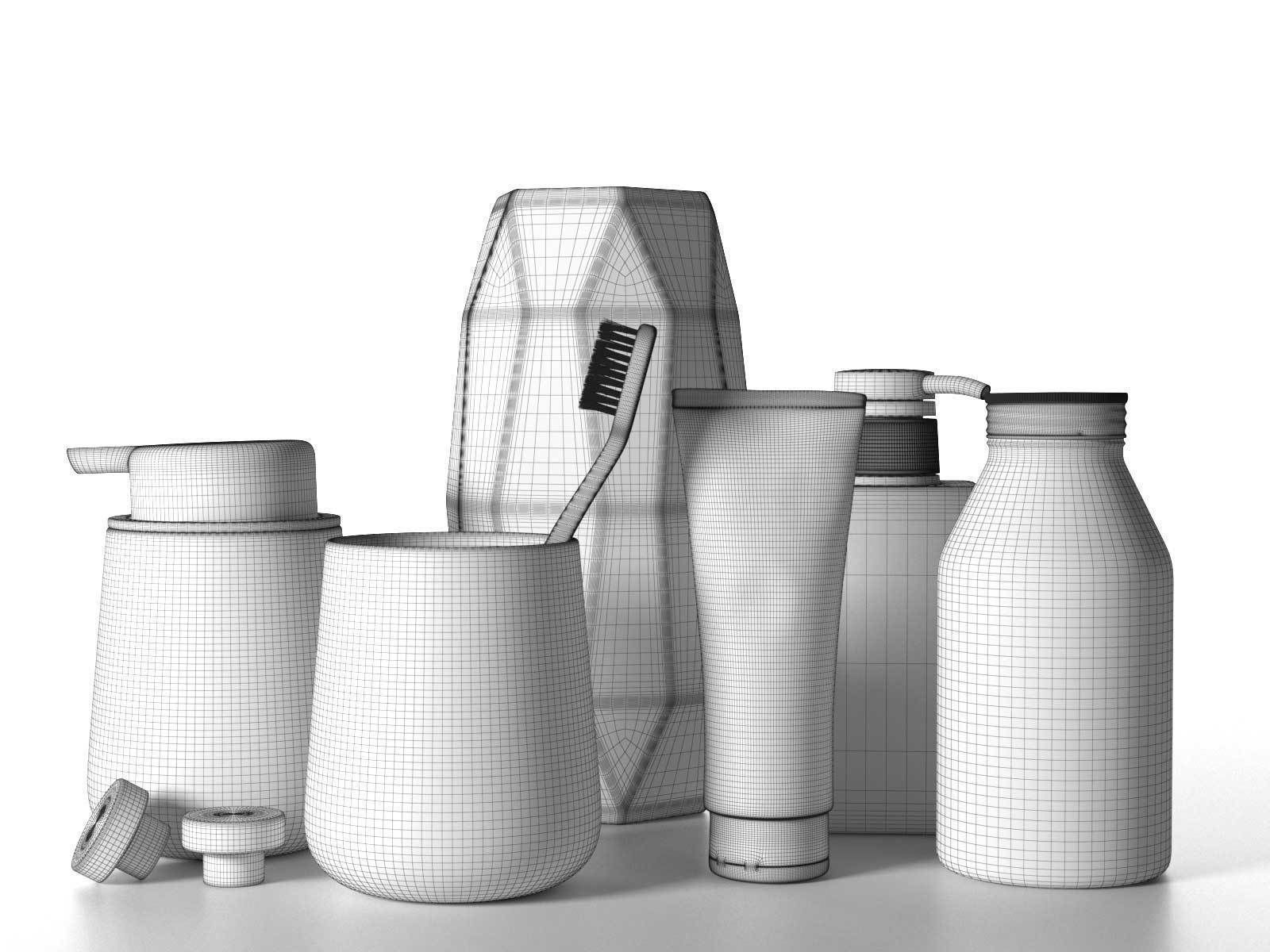 Refill Bottles Vase Teeth Brush and Shaving Gel 3D model_2