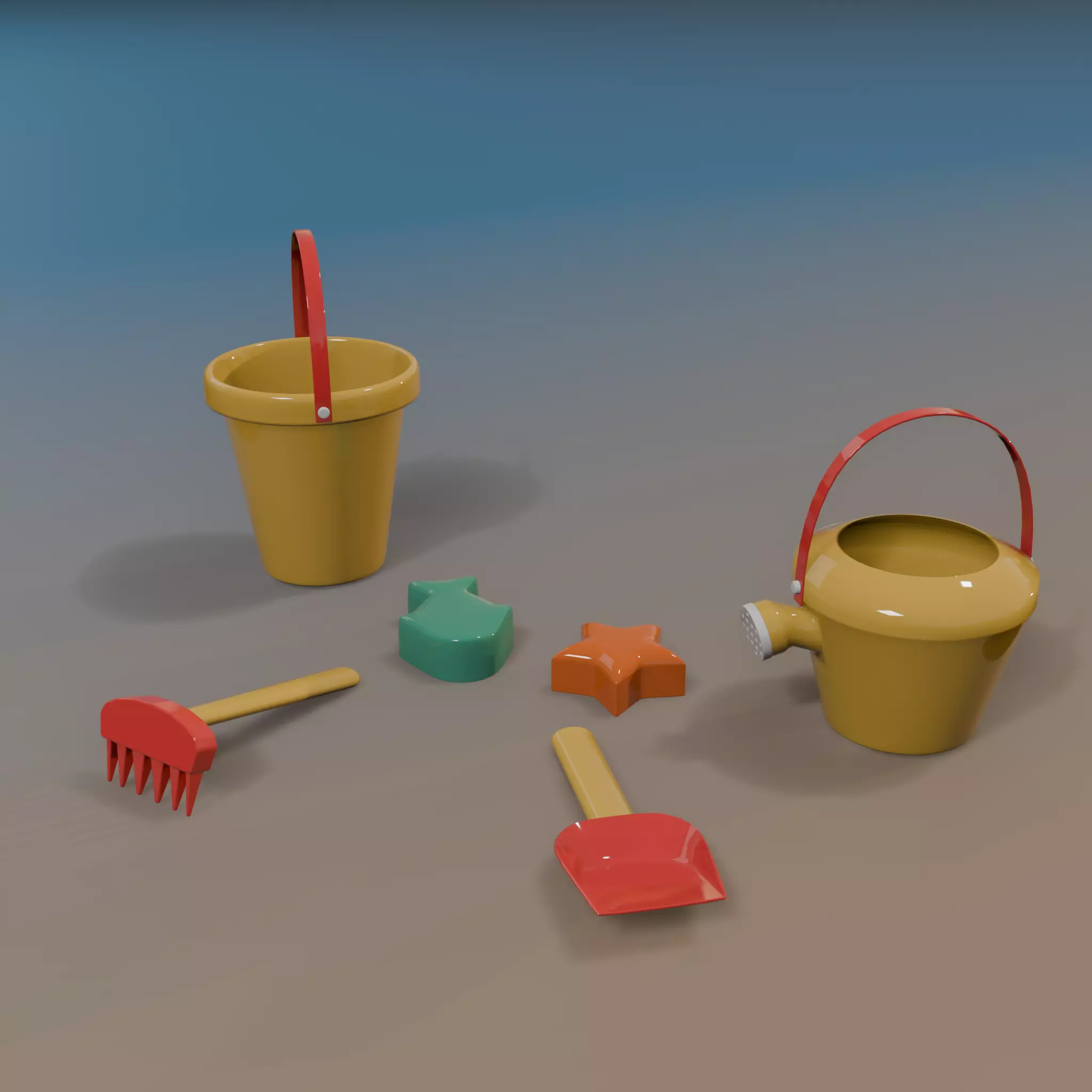 Stylized Beach Toys Pack - Vibrant Plastic Materials Low-poly 3D model