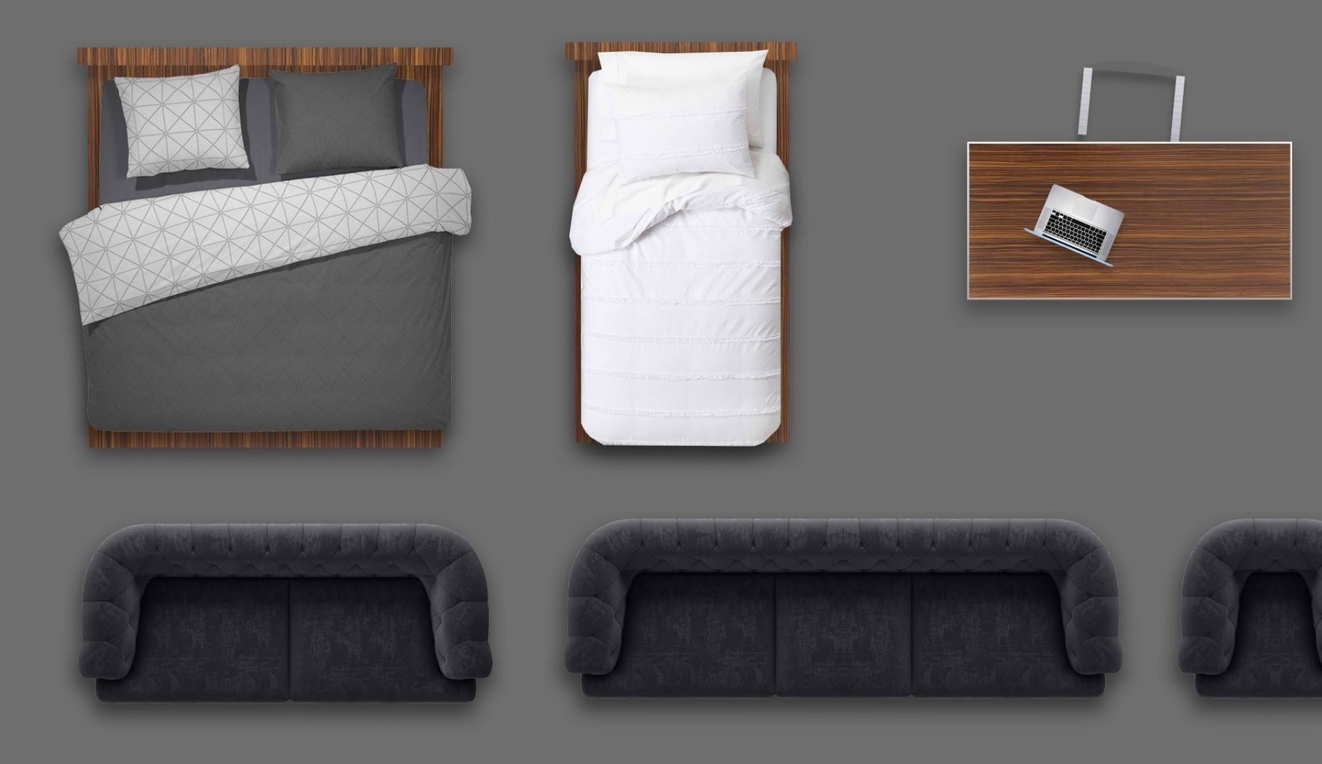 2d furniture floorplan top view PSD 3D model render black 3D model_1