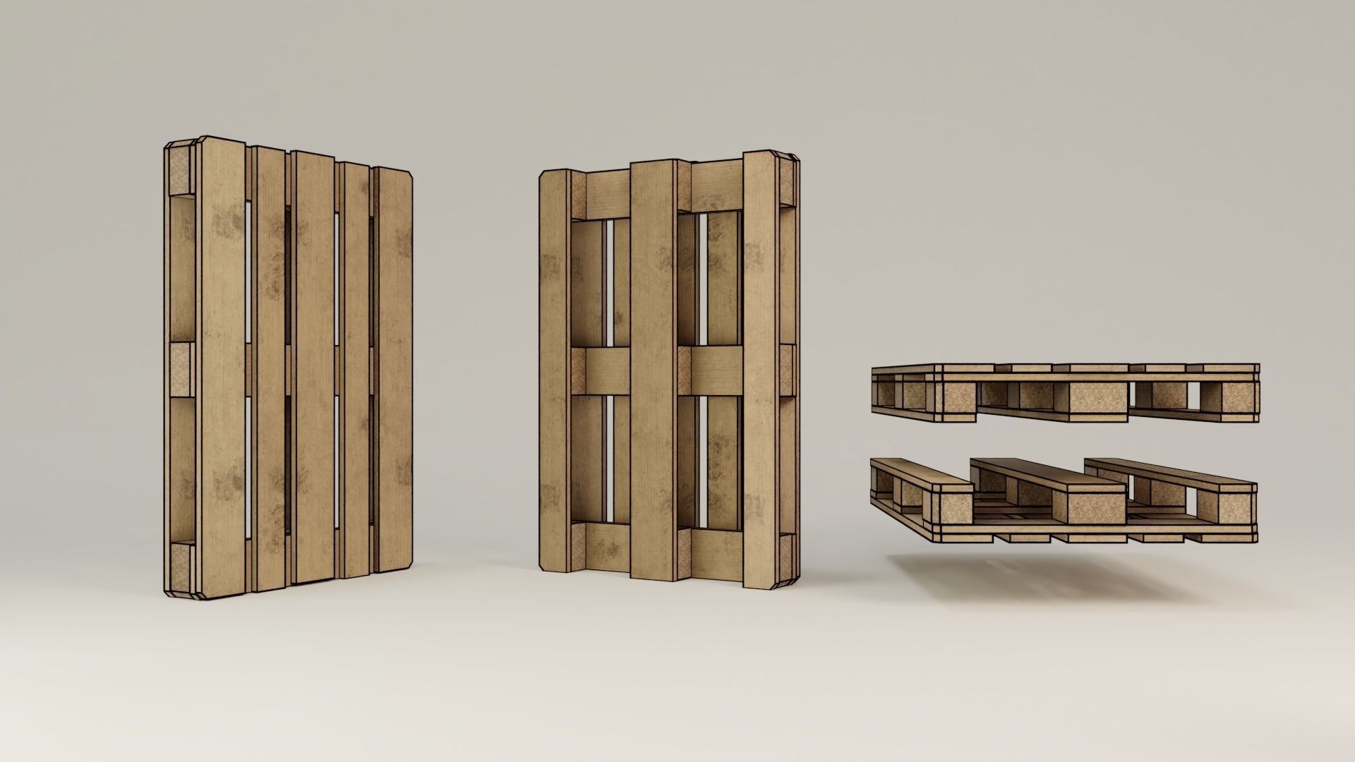 Euro Pallet Low-poly 3D model_3