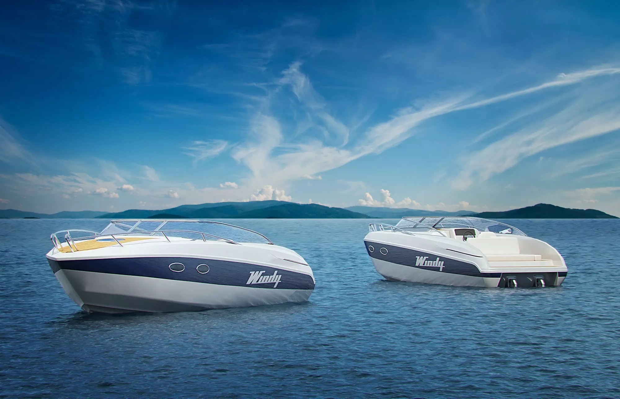 White and blue exlusive yacht 3D model_0