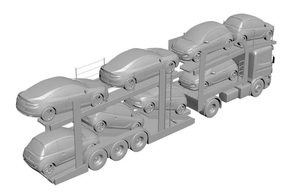 Car transporter for several vehicles 3D model_3