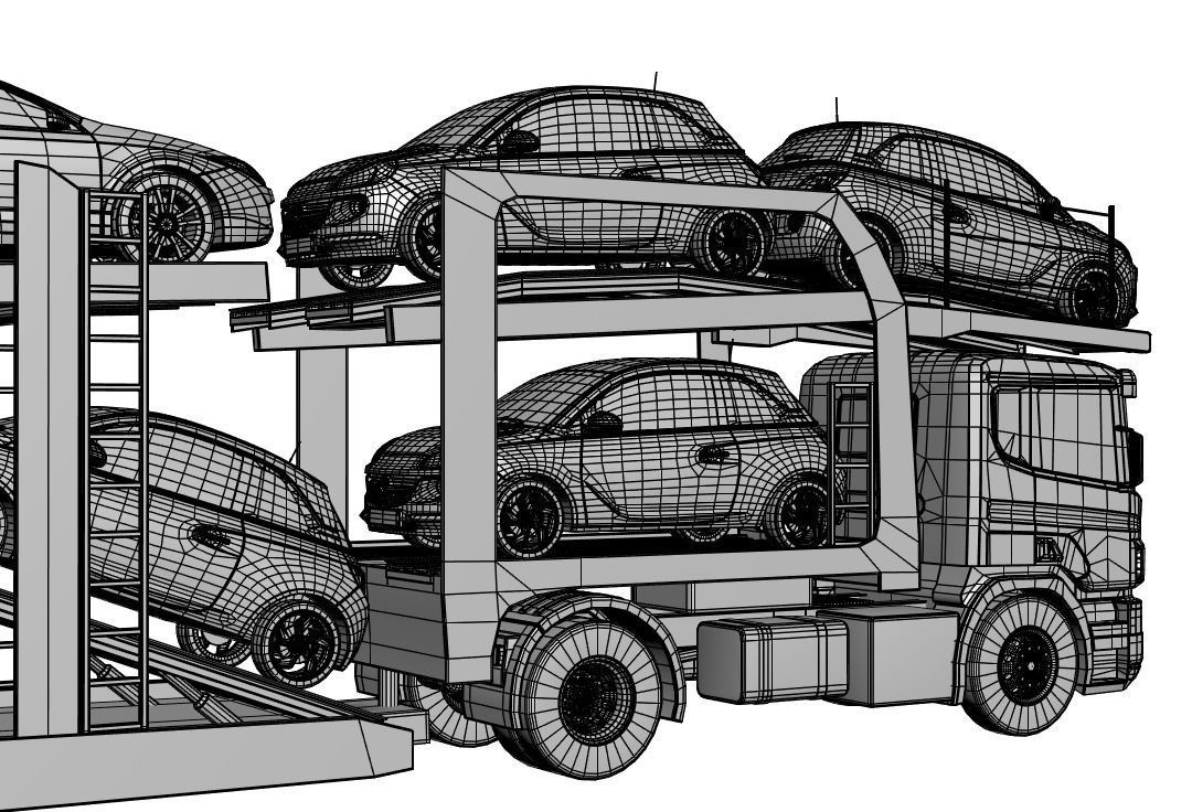 Car transporter for several vehicles 3D model_4