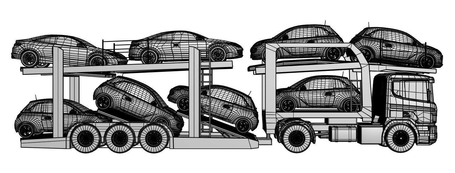Car transporter for several vehicles 3D model_5