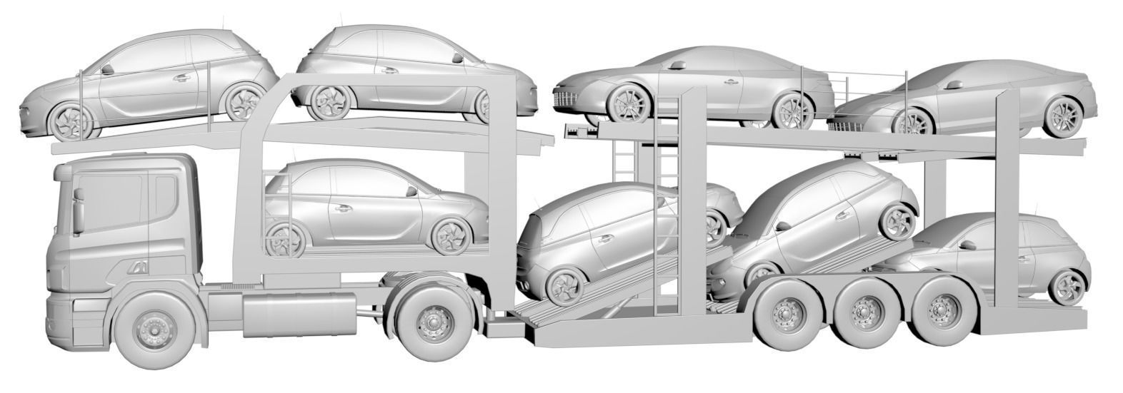 Car transporter for several vehicles 3D model_1