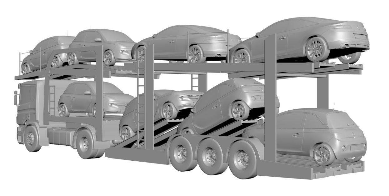 Car transporter for several vehicles 3D model_2